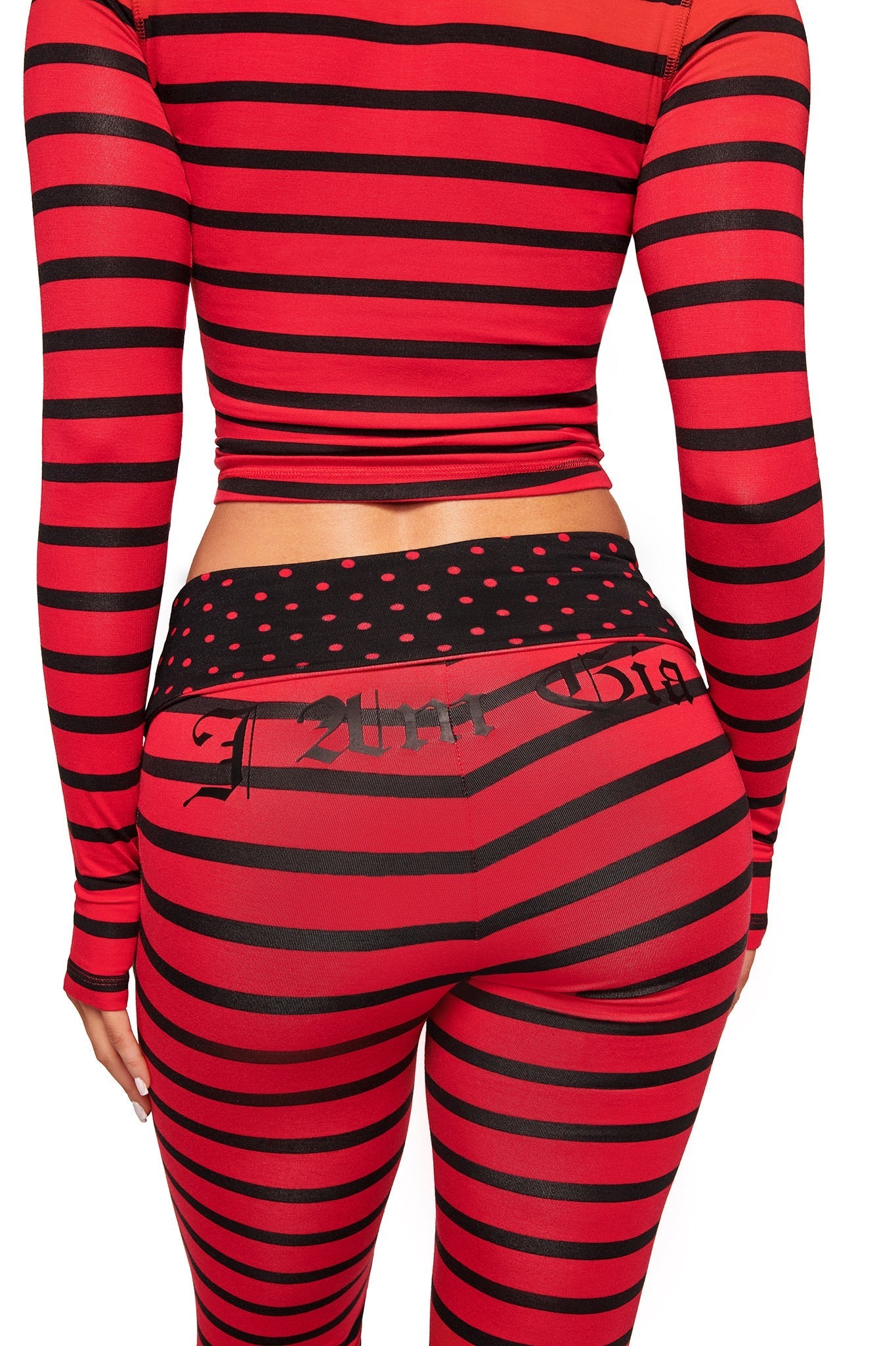BLARE FOLDOVER TRACKPANT - RED AND BLACK STRIPE